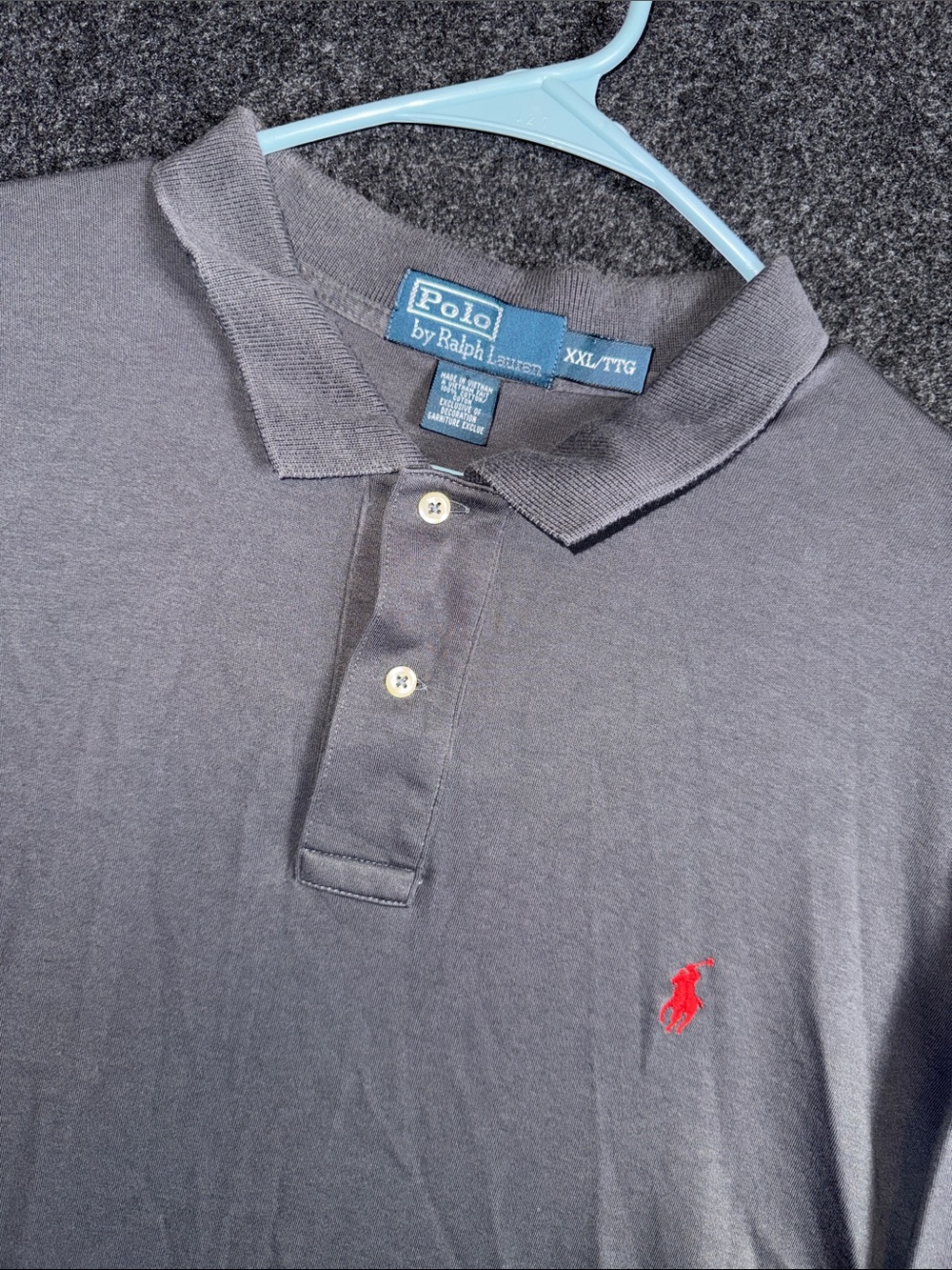 Polo Ralph Lauren Mens XXL Long Sleeve Polo Shirt‎ Charcoal Grey Red Pony Cotton